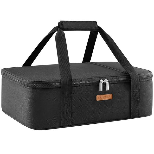LUNCIA Insulated Casserole Carrier for Hot or Cold Food, Lasagna Lugger Tote for Potluck Parties/Picnic/Cookouts, Fits 9"×13" Baking Dish, Black