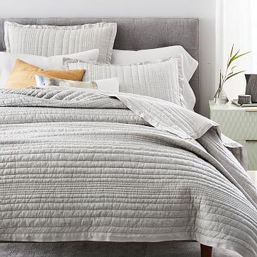 Belgian Flax Linen Linework Quilt (Full/Queen) - Frost Gray
