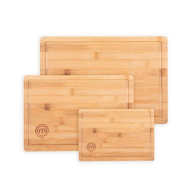 MasterChef Cutting Board Set of 3 Bamboo Chopping Boards, Organic Sustainable Food Safe Surface for Preparing and Serving Meat, Cheese etc, Large, Medium & Small Size Boards with Juice Grooves