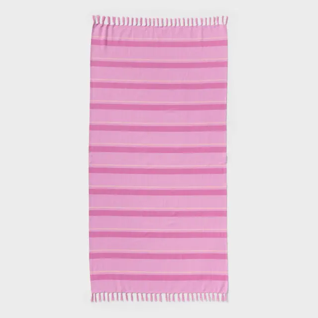 36"x72" Jacquard Lightweight Striped Oversized Beach Towel with Knotted Fringe Pink - Room Essentials™