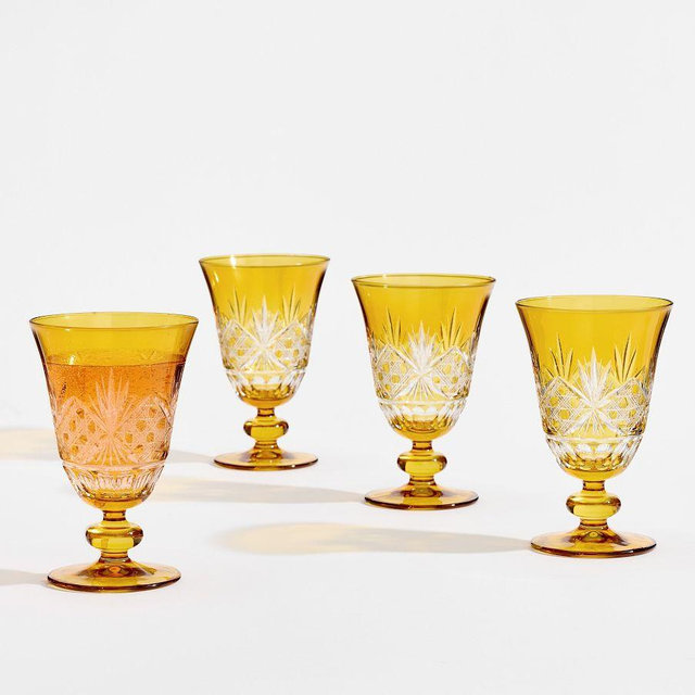 Antique Cut Glass Goblets, Set of 4 - Amber
