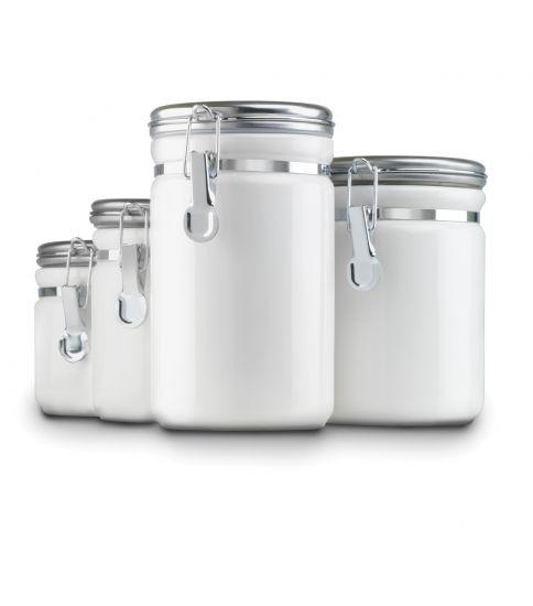 Ceramic Clamp Top Canister 4 PIece Set with Stainless Steel Lid