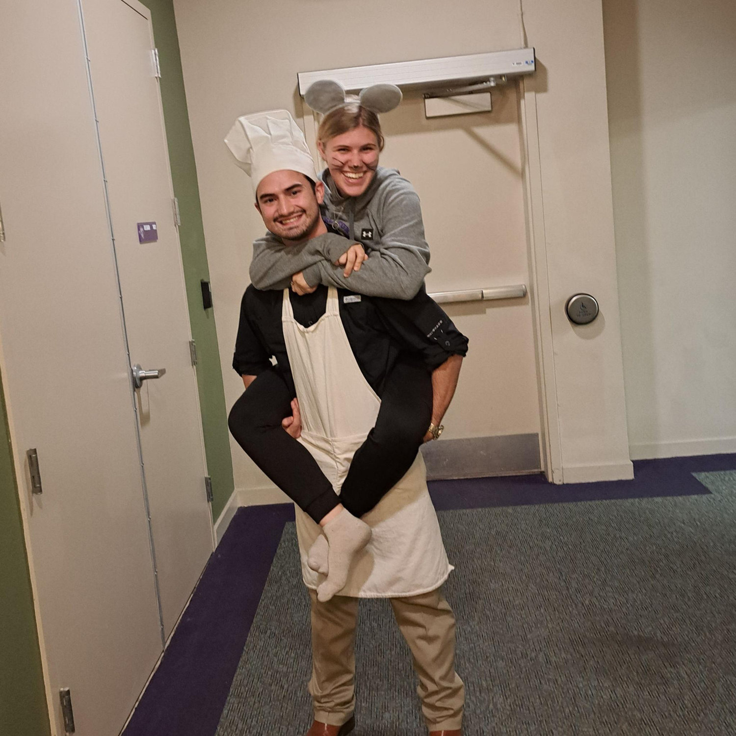 Our Halloween costume as Linguini and Remy the rat!