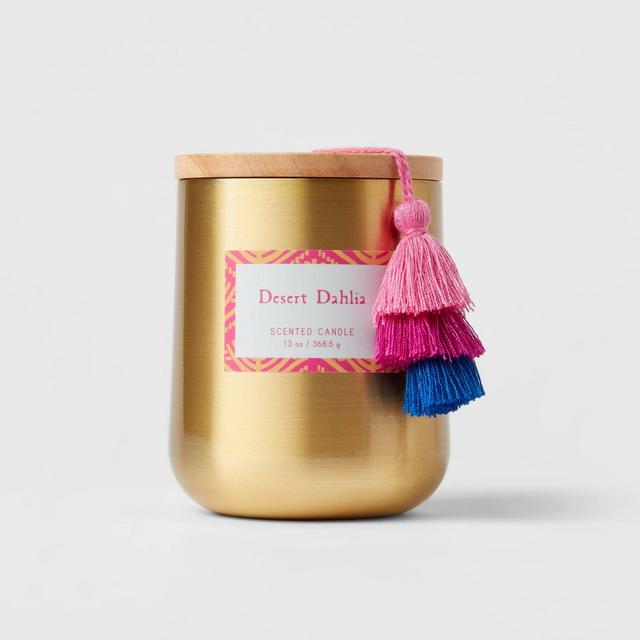 13oz Global Lidded Metal/Wood Tassel Desert Dahlia Candle - Opalhouse™
