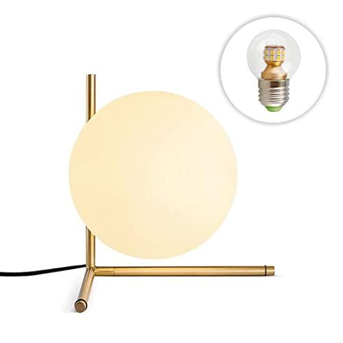 BOKT Mid Century Modern Brass Table Lamp Home Decor Glass Ball and ANG Metal Table Lamp Reading Lamp for Office, Bedroom, Living Room (A Style)