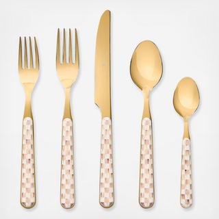 Mocha Check Bistro 5-Piece Flatware Set, Service for 1