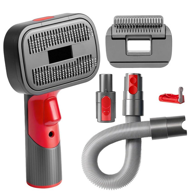 2-in-1 Pet Grooming Kit Compatible with Dyson V7 V8 V10 V11 V15 Vacuum,Dog Hair Vacuum Attachment Removes Loose Hair, Dander, Undercoat & Tangles Self-Cleaning with Extended Vacuum Hose & Trigger Lock