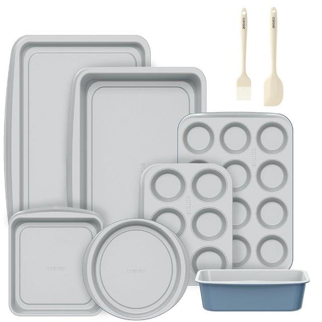 CAROTE 9-Piece Nonstick Stackable Baking Pans Set - Bakeware Sets Including Cookie Sheets for Baking, Muffin Pan, Bread Pan, Cake pan, Loaf Pan, Roasting Pan, Gray & Blue