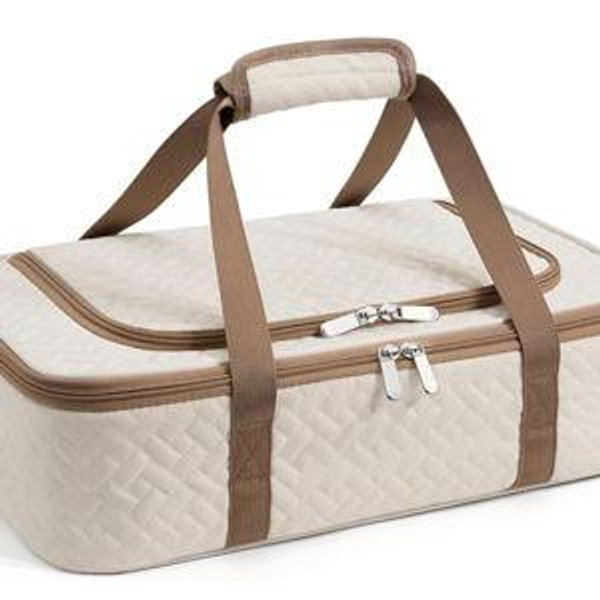 Insulated Casserole Carrier - Portable Casserole Carrier for Hot or Cold Food, Lasagna Holder for Parties,Picnic,Cookouts,Traveling - Fits 9" x 13" Baking Dish (Beige)