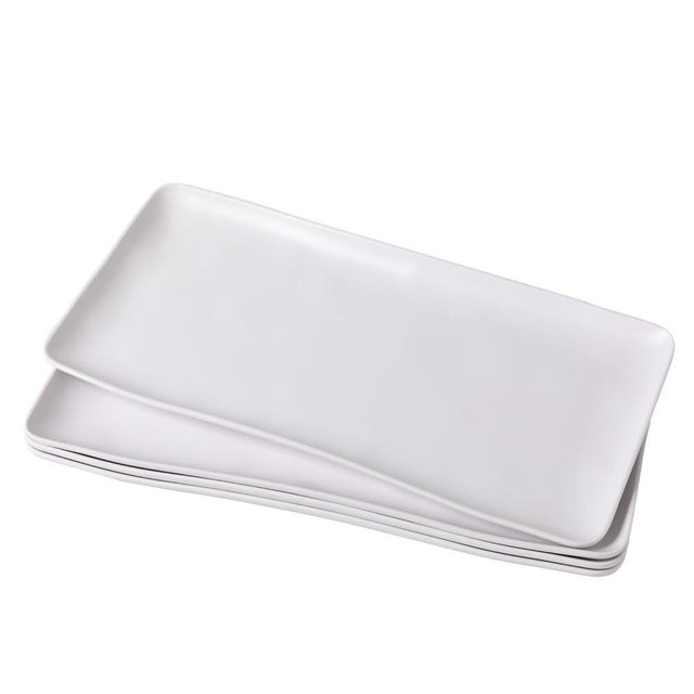 ZAROCRUS White Melamine Rectangular Serving Platter/Trays, Set of 4, 14” X 7” Fruit Cake Bread Sushi Plate for Party Serving Food, Lightweight and Unbreakable