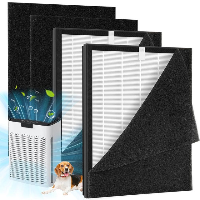 2 Pack KJ190L Filter Replacement Compatible with MOOKA KJ190L Air Purifier For Home Large Room 2000 Ft², 2 HEPA Filters and 4 Washable PreFilters Pet Air Purifier Filters for Bedroom