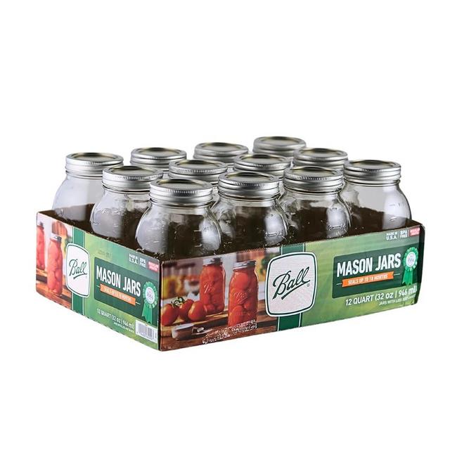 Ball - 32 oz Regular Mouth Glass Mason Jars | 12 Pack Jars | with Airtight Lids & Bands | Large Glass Jar for Food Storage with Lids| Ideal for Canning, Fermentation, Pickling, Kombucha Brewing