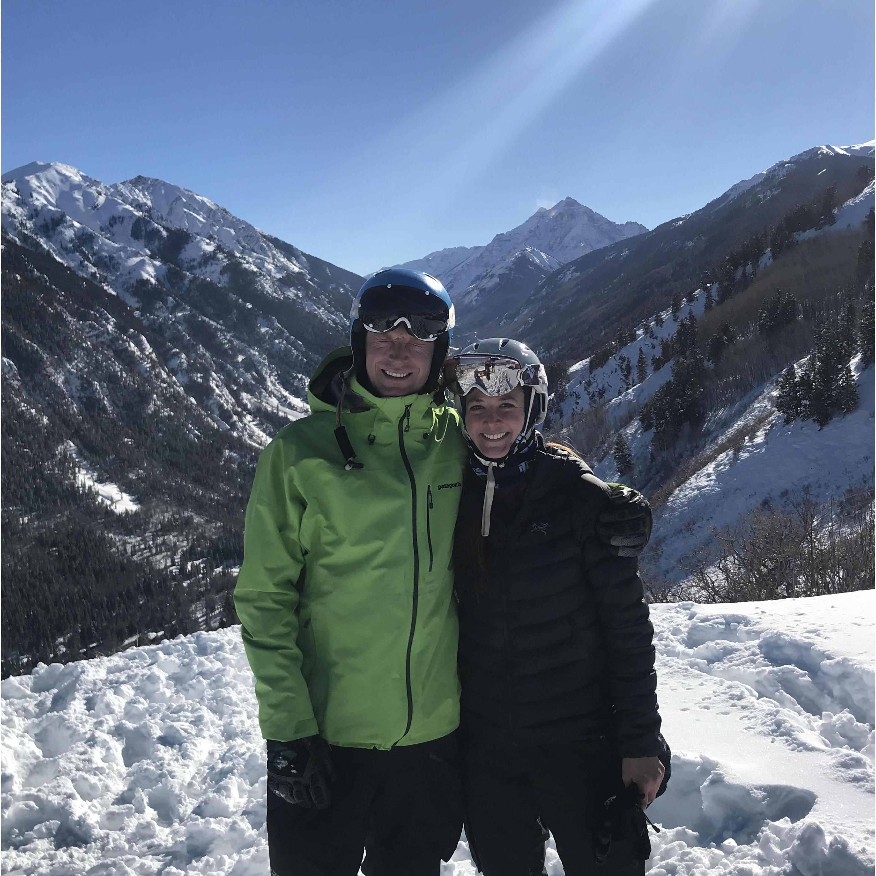 Taken just moments before Katie pizza-ed her way down the mountain, breaking a record for the slowest descent of all time. She's working on more french fry, less pizza.