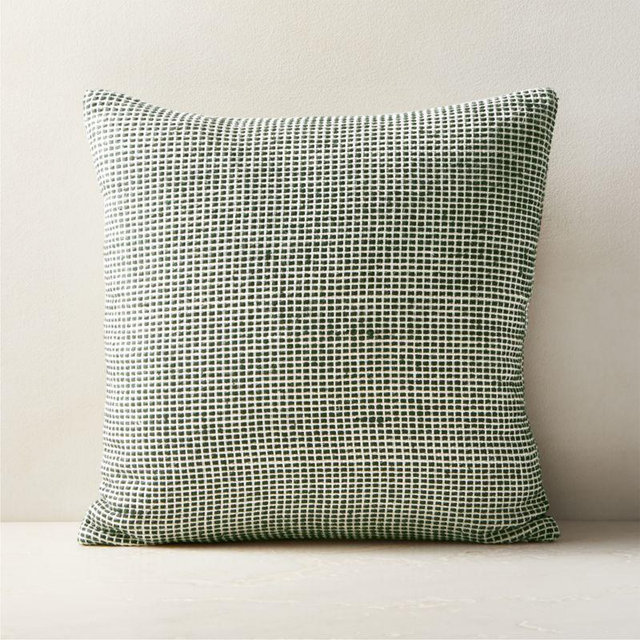 Kylen Woven Green Linen-Blend Throw Pillow with Feather-Down Insert 18''