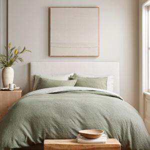 Organic Luxe Waffle Duvet Cover Set in Olive