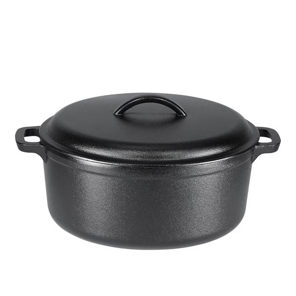 Amazon Basics Pre-Seasoned Cast Iron Dutch Oven Pot with Lid and Dual Handles, Oven Safe, Heavy-Duty, 7-Quart, Round, Black