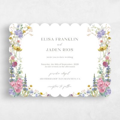 White Scalloped Wedding Invitation - Harley Landscape