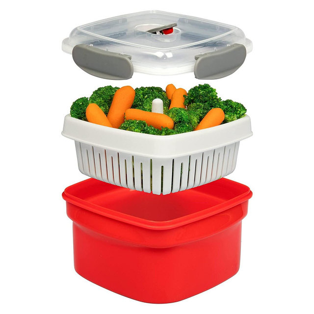 Good Cooking Microwave Cookware Steamer- 3 Pc Microwave Cooker w Food Container, Removable Strainer & Locking Steam Vent Lid-Great Christmas Gift Idea