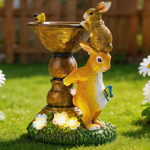 TERESA'S COLLECTIONS Garden Decor, Cute Family Bunny Figurines with Solar Lights, Waterproof Resin Garden Statue,Bunny Garden Gift, Birthday Gifts for Mom Women, Indoor/Outdoor 7.1"