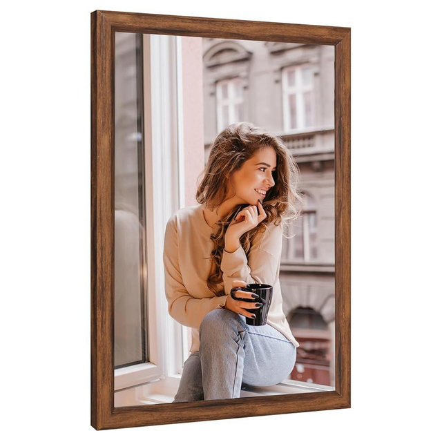 27x40 Wood Frame Brown, Rustic Natural Wooden 40x27in Poster Picture Frame, Distressed 27 x 40inch Woodgrain Gallery Photo Frame with HD Plexiglass, Horizontal Vertical Wall Mounting Display 1pcs