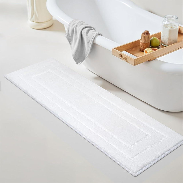 GRANNY SAYS Large Bathroom Rugs Non Slip Washable, 59" x 20", Water Absorbent Bath Mats for Bathroom, Thick Soft Shaggy Bath Rug, Microfiber Bath Floor Mat, Bath Decor, White