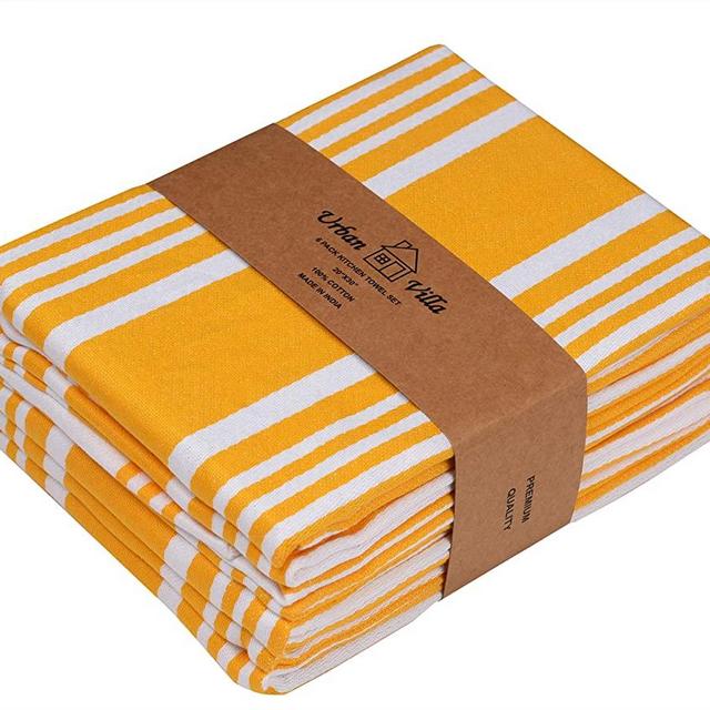 Urban Villa Kitchen Towels,Trendy Stripes, 100% Cotton Dish Towels, Mitered Corners, (Size: 20X30 Inch), Mango/White Highly Absorbent Bar Towels & Tea Towels - (Set of 6)