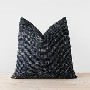 Black White Pillow Cover Woven Chenille Pillow Black Throw Pillow Textured Black and White Cushion Designer Home Decor 18x18 20x20 22x22