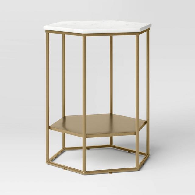 Geometric Luxe Hex Accent Table Brushed Brass Finish - Threshold™