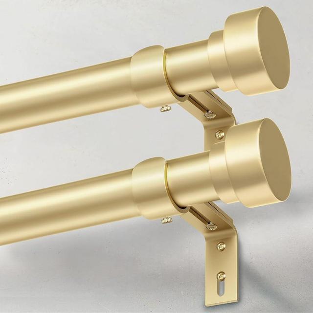 IFELS 2 Pack Heavy Duty Curtain Rods for Windows 48 to 84 Inch, 1 Inch Gold Adjustable Curtain Rod Set with Easy Installation and Modern Design (A1,Gold,30-90",2Pack)