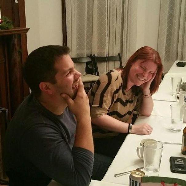 A candid shot captured by Matt's sister Rachel during the Klenk Family Christmas Party in 2016