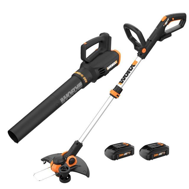 WORX WG928 GT 3.0 Grass Turbine 2 20V Batt/Charger Included String Trimmer Blower Combo Kit, Black and Orange