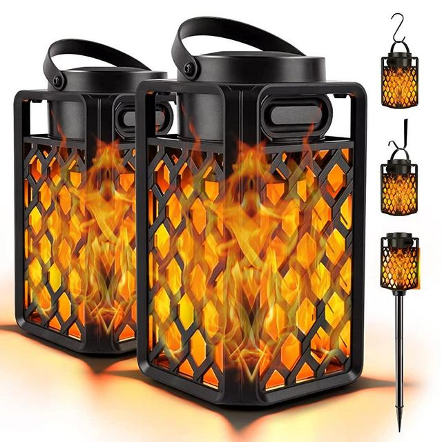 Outdoor Bluetooth Speakers, Led Flame Torch Lantern, Waterproof Wireless Speaker with Wall Mount/Stake/Hook, Camping Patio Accessories, 10W Stereo Sound, BT5.0, Cool Gadgets for Porch Garden Party