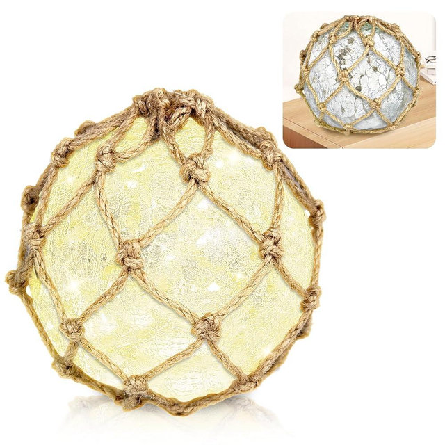 5.91" Glass Fishing Float Night Light – Cracked Glass Ball, Battery Powered Nautical Lamp for Coastal Beach Decor