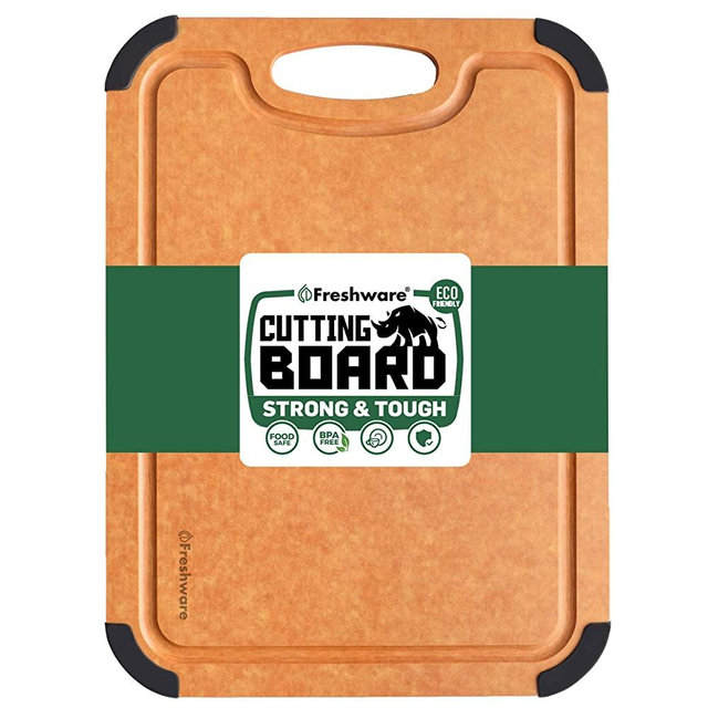 Cutting Board for Kitchen Dishwasher Safe, Wood Fiber Cutting Board, Eco-Friendly, Non-Slip, Juice Grooves, Non-Porous, BPA Free, Medium Cutting Board, 14.6 x 11-inch, Natural Slate