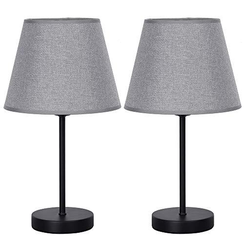 HAITTAL Small Table Lamps - Vintage Bedside Nightstand Lamps Set of 2 for Bedroom, Office, Dorm Room, Grey