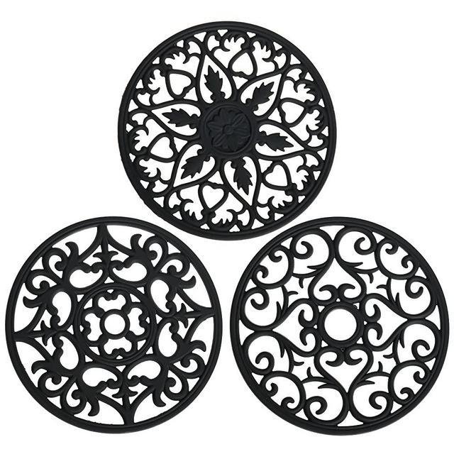 Trivets for Hot Pots and Pans,Pot Holders for Kitchen,Silicone Mat, Hot Pads Trivet, Silicone Pot Holders, Potholders, Table Pad, Multi-use Intricately Carved Heat Resistant Mat Color Black