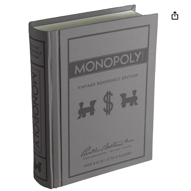 WS Game Company Monopoly Vintage Bookshelf Edition Board Game Premium Fabric-Wrapped Book Storage Box with Retro Graphics, Wooden Houses, Strategy Board Games for Kids, Adults & Family, Ages 8+
