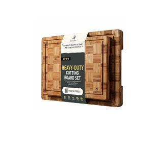 2 Pack Heavy Duty Bamboo Cutting Board Set Non Slip Over Sink Solid End Grain Thick Wood Chopping Board Extra Large Big Small Best Organic Hardwood Wooden Kitchen Essential New Home Housewarming Gift
