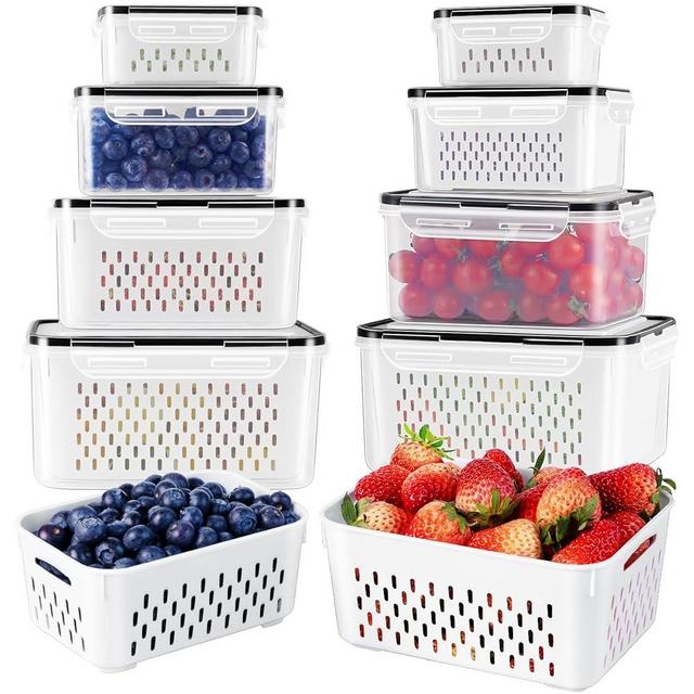8 PCS Fruit Storage Containers for Fridge with Removable Colander, Airtight Food Storage Container, Dishwasher Safe Produce Saver Container for Refrigerator, Keep Berry Fruit Vegetable Fresh Longer