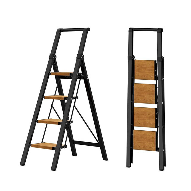 HillhutApex Step Ladder, Aluminum Lightweight Folding 4 Step Stool with Anti-Slip Wide Pedal, 330lbs Capacity Steel Ladder for Household and Office