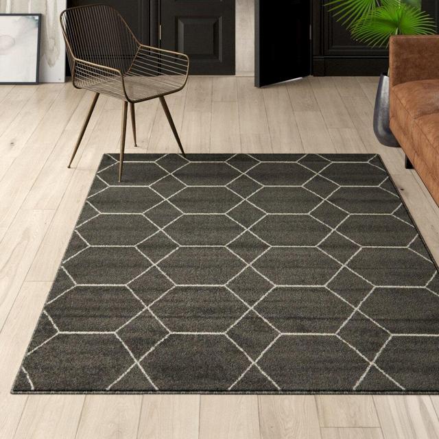 Elborough Geometric Dark Gray Area Rug