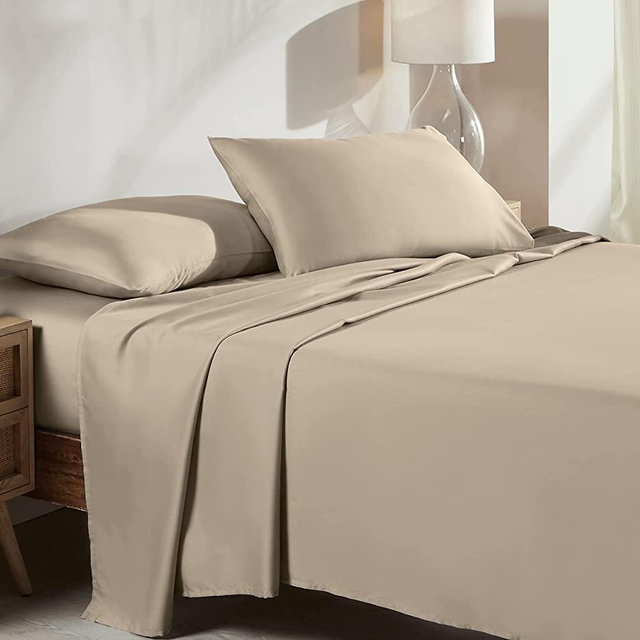 Soft Cooling Sheets, 100% Cotton Sheets King Size Bed Sheets Set With Deep Pockets, 4 Piece Bedding And Pillowcases Set For Beige King Size Sheets, King Sheets Set With Sateen Weave ( King , Beige )