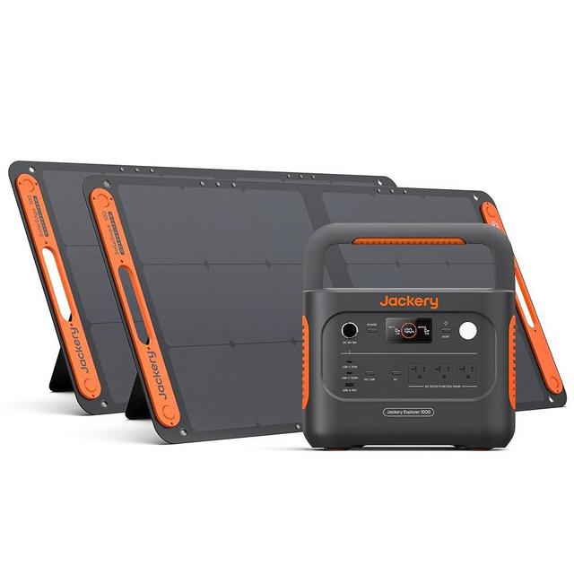 Jackery Solar Generator 1000 v2 with 2x100W Solar Panel(2024 New),1070Wh Portable Power Station LiFePO4 Battery,1500W AC/100W USB-C Output,1Hr Fast Charge for Outdoor,Off-Grid Living,RV,Emergency