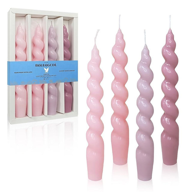 Unscented Twisted Candles 7.5 Inch Gradient Pink Spiral Candles Smokeless Taper Candles Handmade Candlesticks for Women Gifts