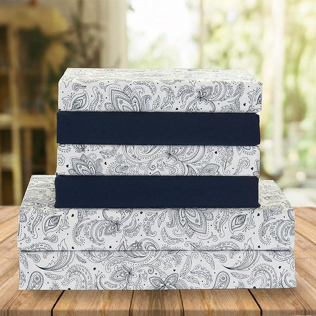 Elegant Comfort Luxury Soft Bed Sheets Paisley Pattern - 1500 Premium Hotel Quality Microfiber Softness Wrinkle and Fade Resistant (6-Piece) Bedding Set, King, Paisley Navy Blue