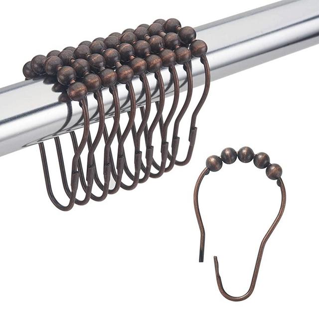 Amazer Shower Curtain Hooks, Rust-Resistant Metal Glide Shower Hooks Rings for Bathroom Shower Curtains Rods, Set of 12, Bronze