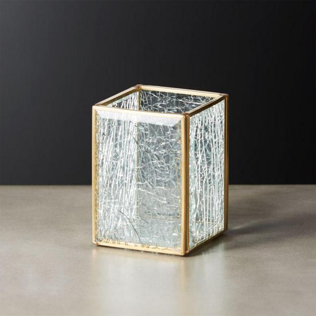 CB2 Shatter Square Glass Pencil Holder