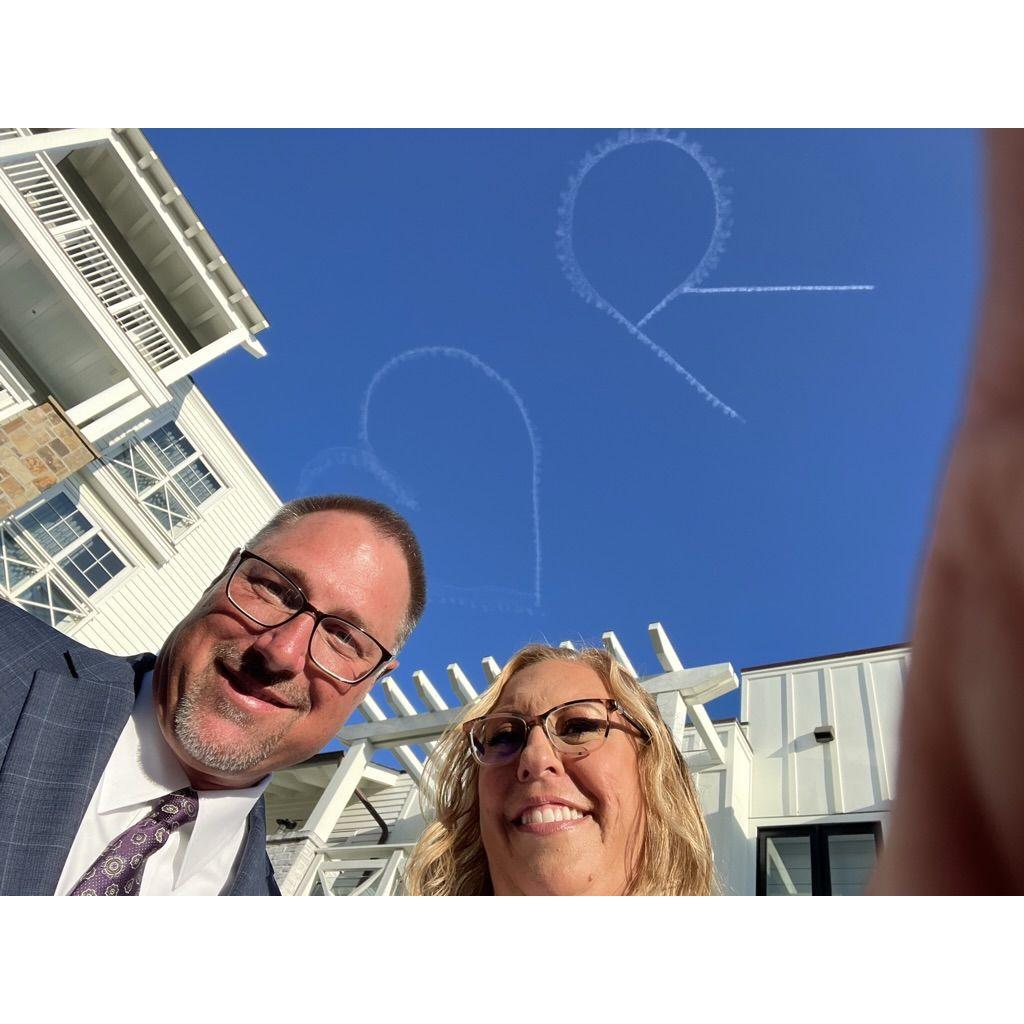 Right after Scotty and Brooke said "I Do" skywriting appeared over head and it said A 💜 R... it was really hard to get a photo with it above us!