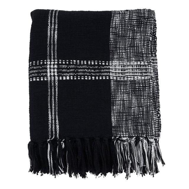 50"x70" Plaid Cotton Throw Blanket Black - SARO