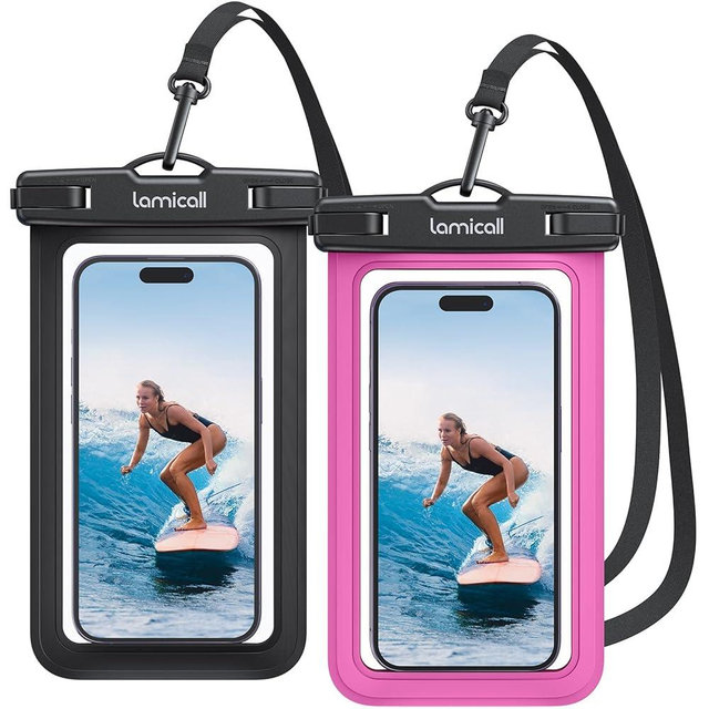Lamicall Waterproof Phone Pouch Case Bag for iPhone 17 16 15 14 13 12 Pro Max Plus XS, Swimming Equipment Bags for 4-7inches, Bright Red & Black